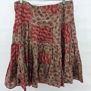 Chaps Skirt Large Red Green Floral Boho Western Cottagecore